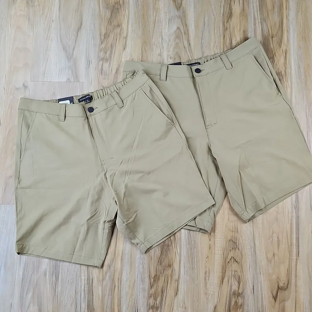 🩵NWT Banana Republic Tan Men's Elastic Flat Front Shorts Size 38